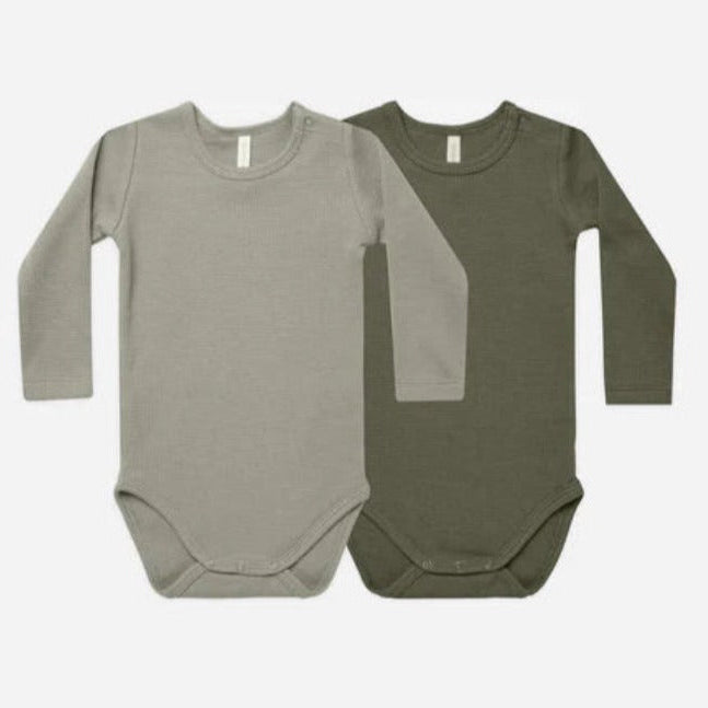 Waffle L/S Body Suit, 2 pack - Basil & Forest