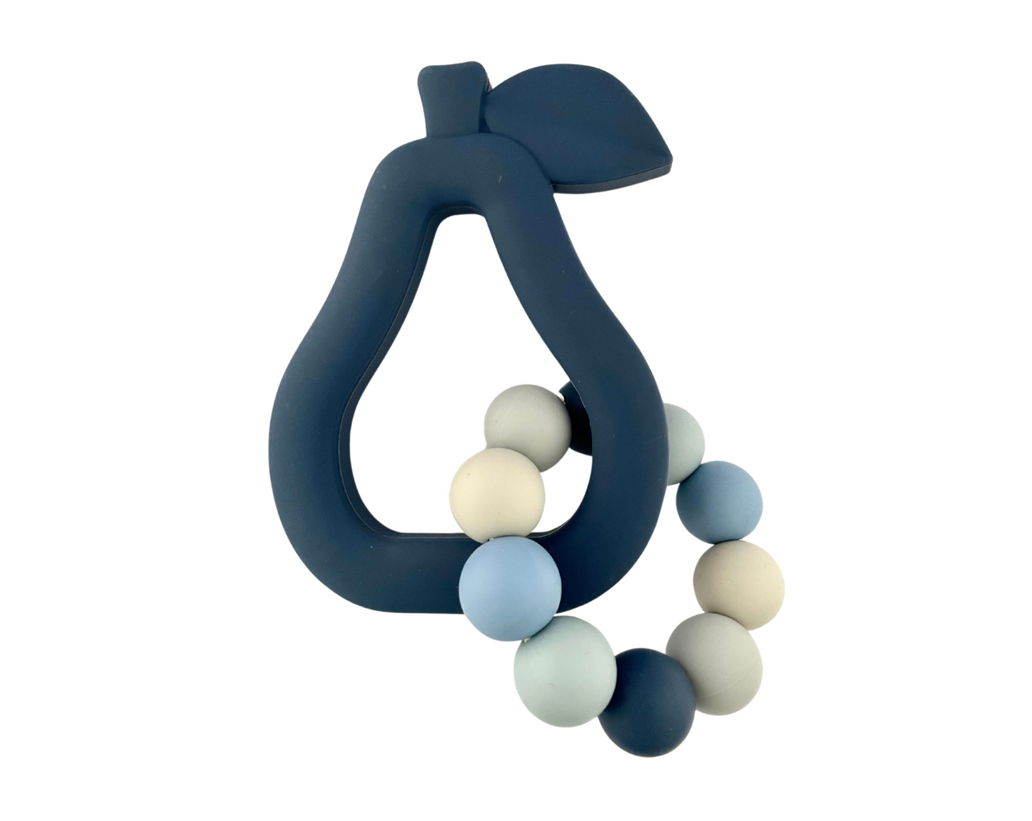 Silicone Pear with Ring Teether Duo : Navy Pear - Grey & Blue Rainbow