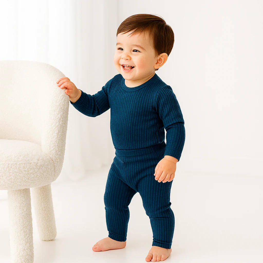 Ribbed Knit Leggings - Navy