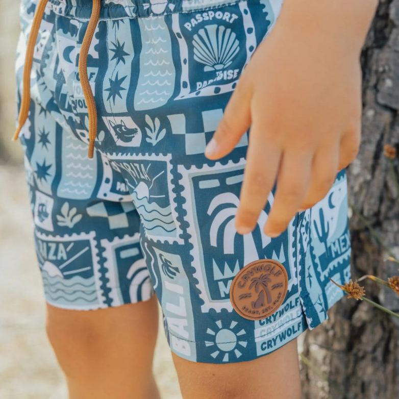 Board Shorts - Blue Postcards