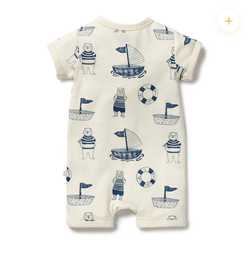 Nautical Bear Short Sleeved Boy-leg Zipsuit