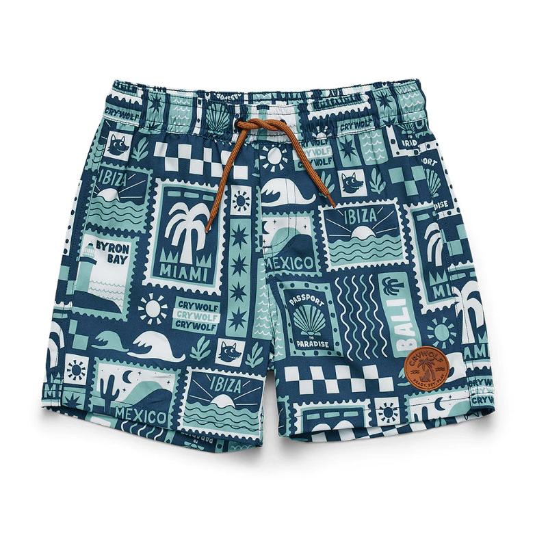 Board Shorts - Blue Postcards