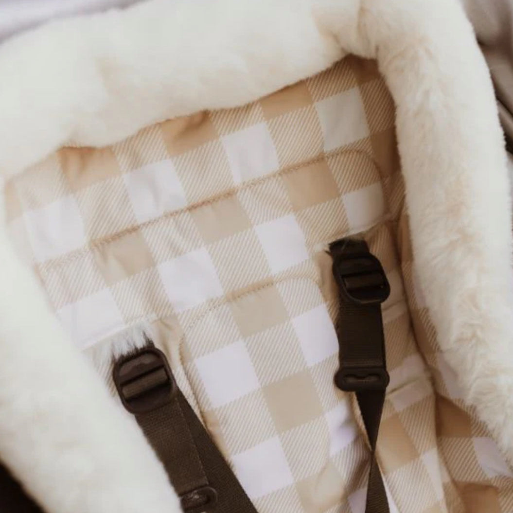 Cozy Fleece Pram Liner - Beige Gingham