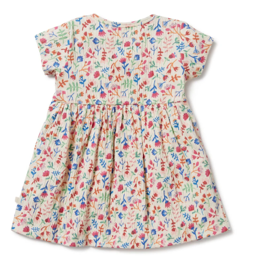 Crinkle Button Dress - Tropical Garden