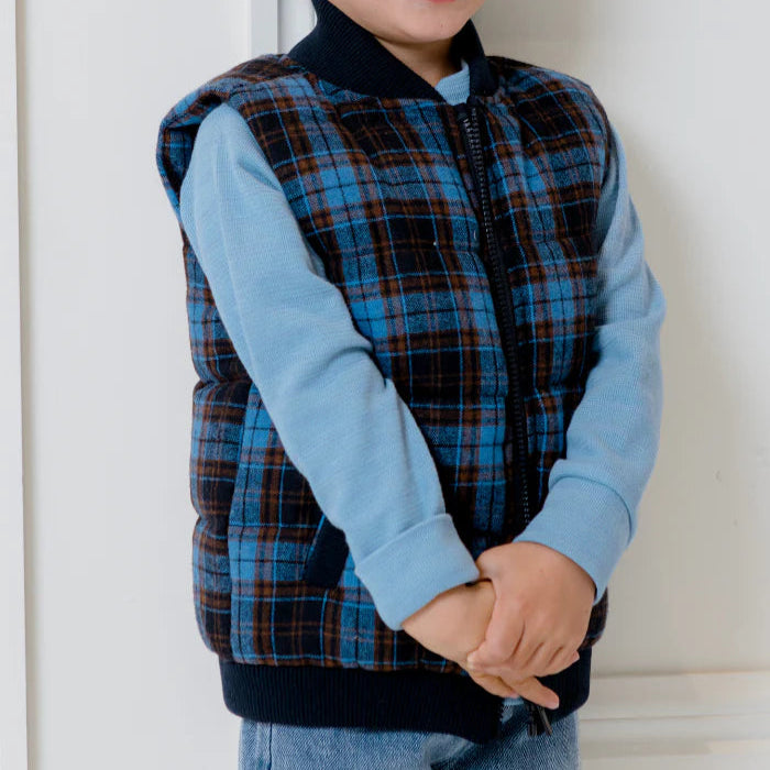 Check Puffer Vest - Blue Check
