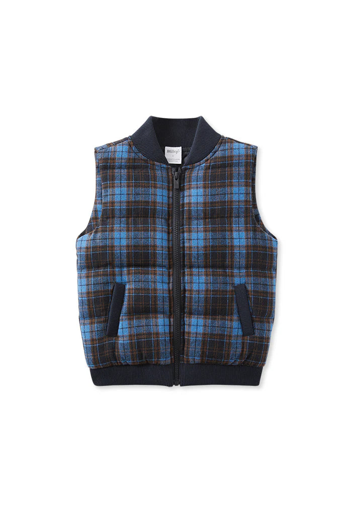 Check Puffer Vest - Blue Check