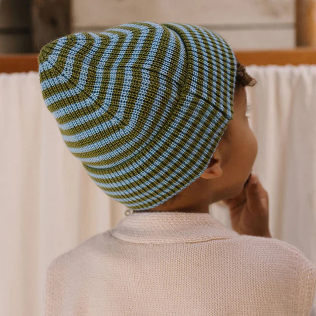 Berlin Merino Beanie - Green And Blue Stripe