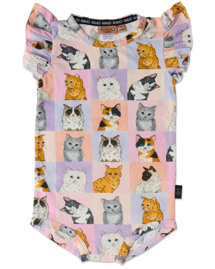 Kitty Cat Organic Short Sleeve Frill Romper