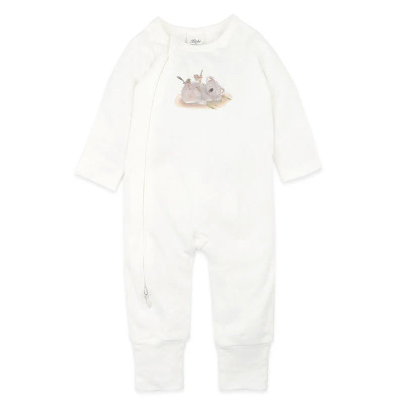 Australiana Organic Koala Long Sleeve Zipsuit- Cloud