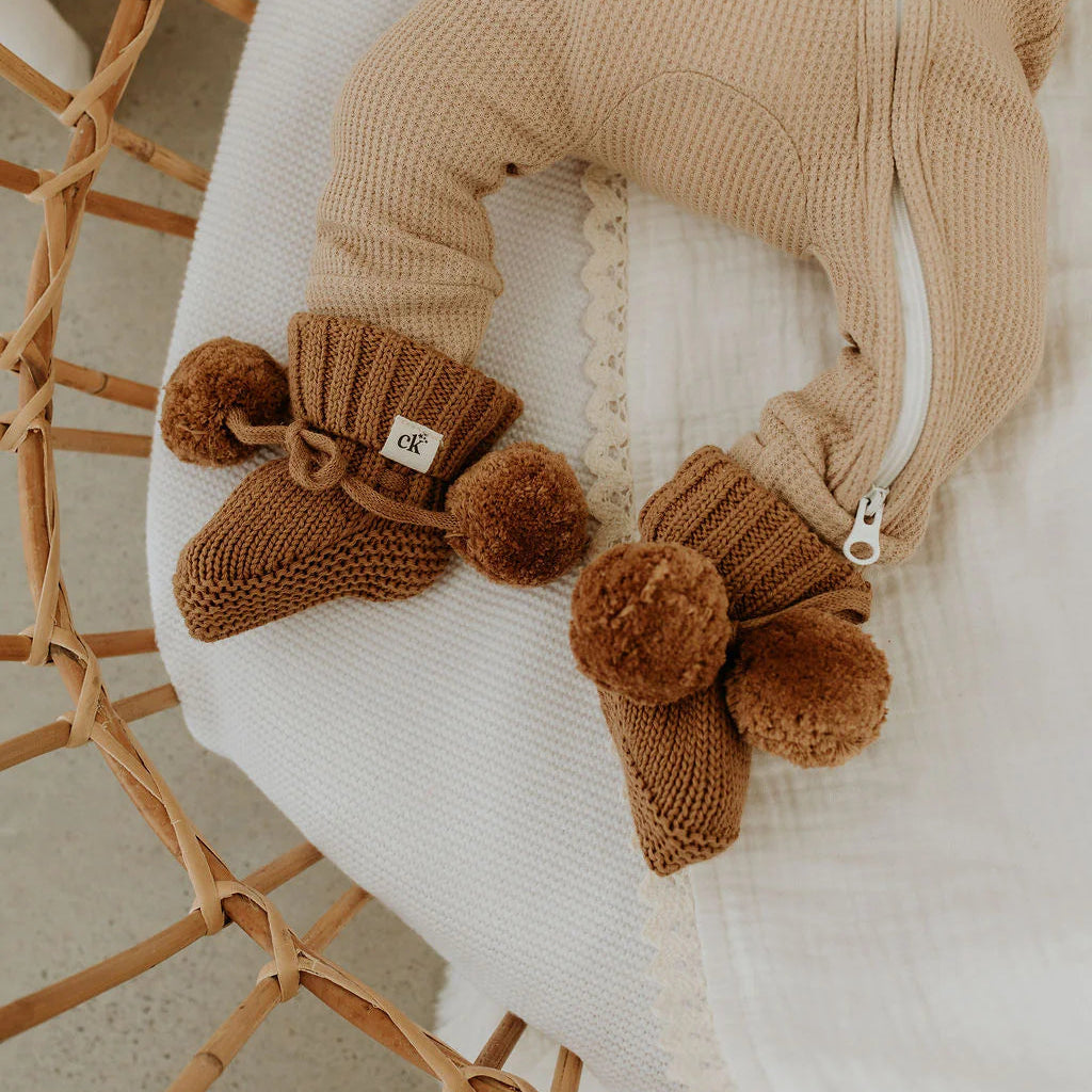 Knitted Booties - Chocolate Pomms