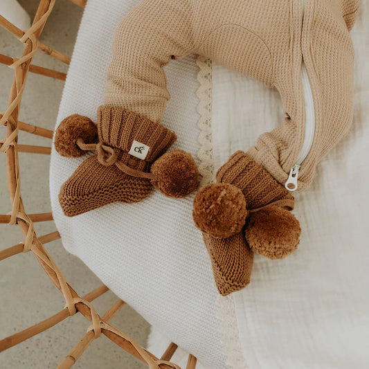 Knitted Booties - Chocolate Pomms