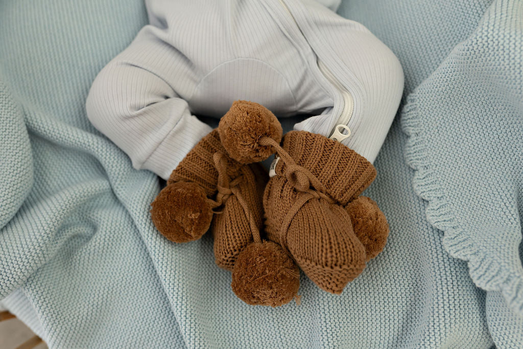 Knitted Booties - Chocolate Pomms