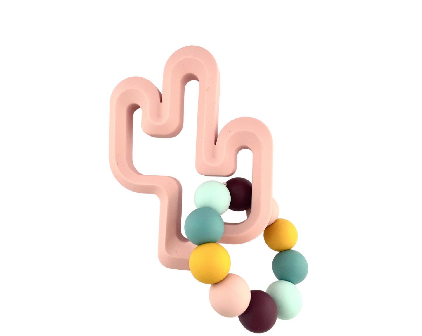 Silicone Cactus with Ring Teether Duo: Blush Cactus - Blush n Mustard Rainbow