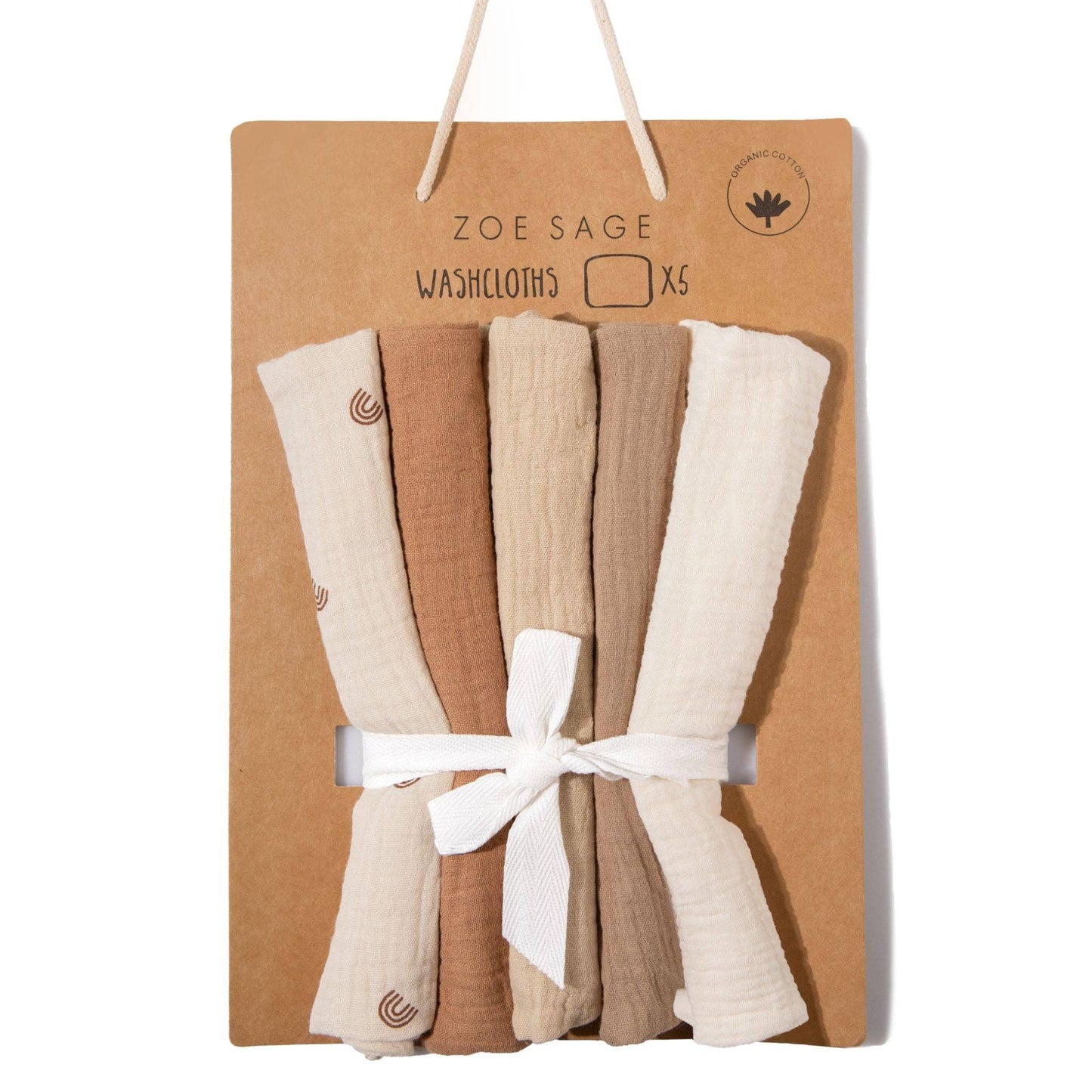 Organic Muslin Baby Wash Cloths - 5 Pack Dusty Dunes