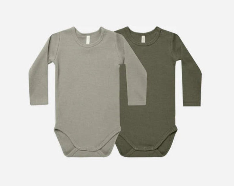 Waffle L/S Body Suit, 2 pack - Basil & Forest