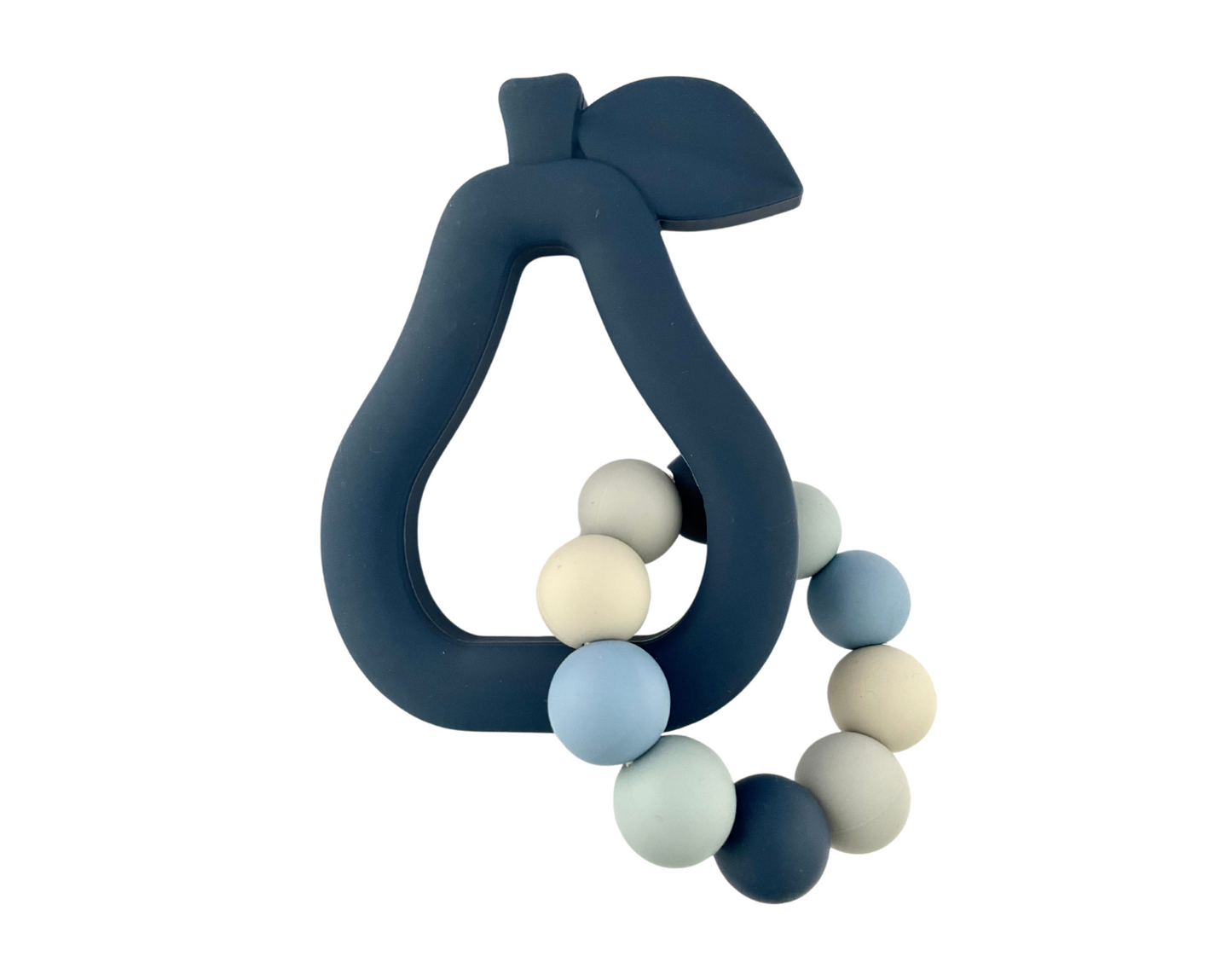 Silicone Pear with Ring Teether Duo : Navy Pear - Grey & Blue Rainbow