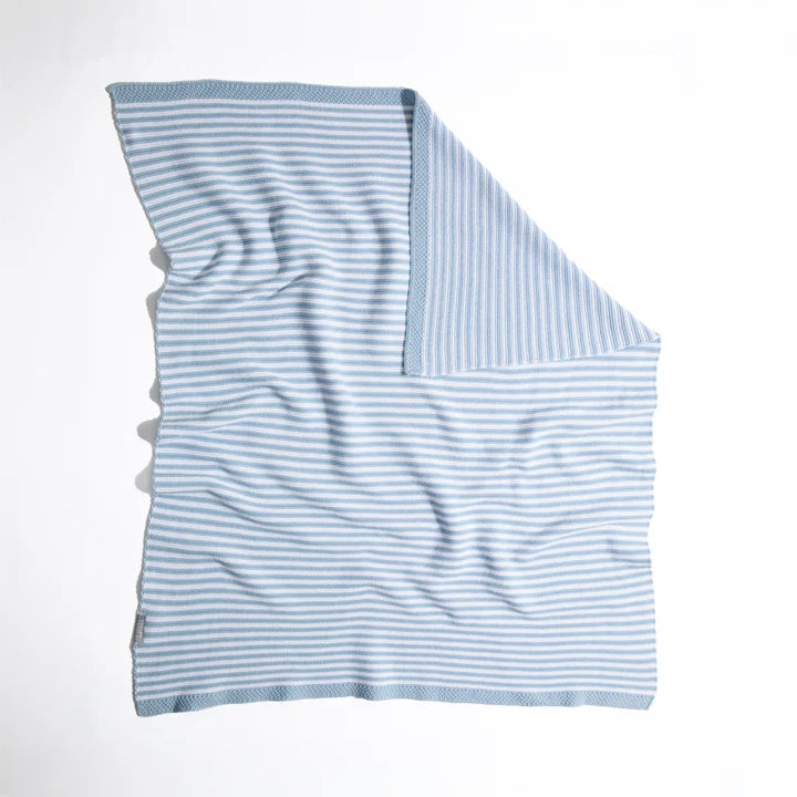 Cotton Knit Blanket - Blue Stripe