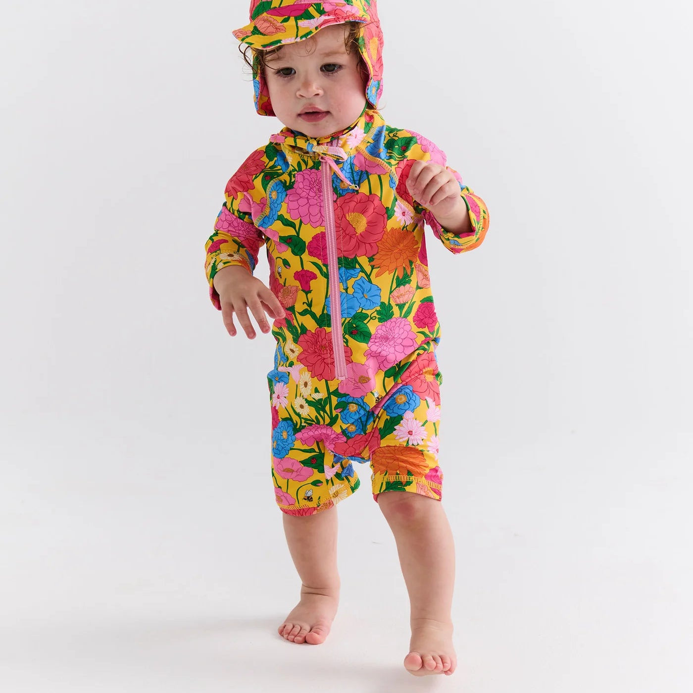 Follow The Sun Yellow Baby Long Sleeve Zip Bathers