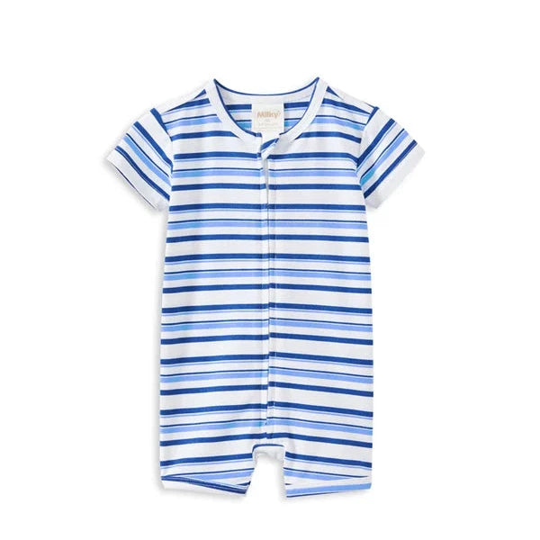 Blue Stripe Zip Romper