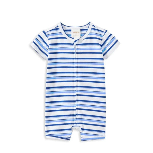 Blue Stripe Zip Romper