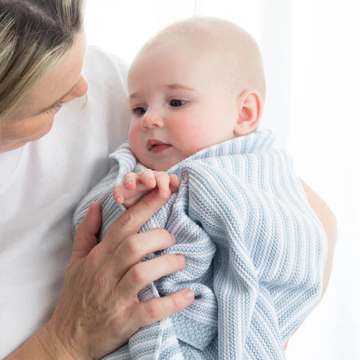 Cotton Knit Blanket - Blue Stripe