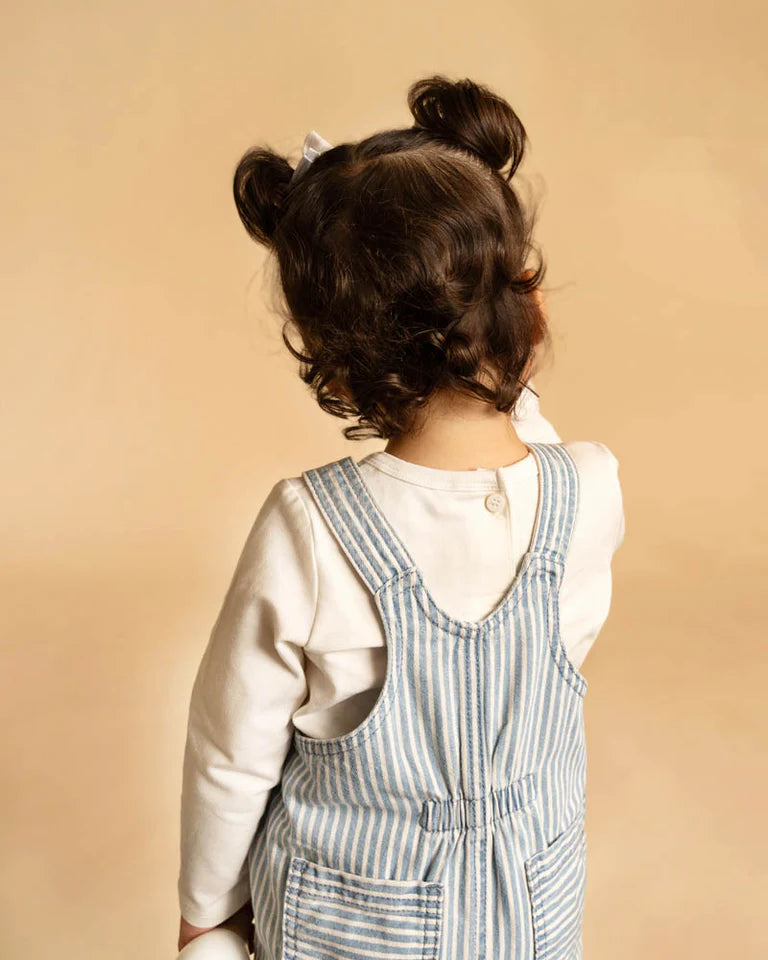 Winter Vacay Stripe Denim Overalls - Blue Ticking Stripe