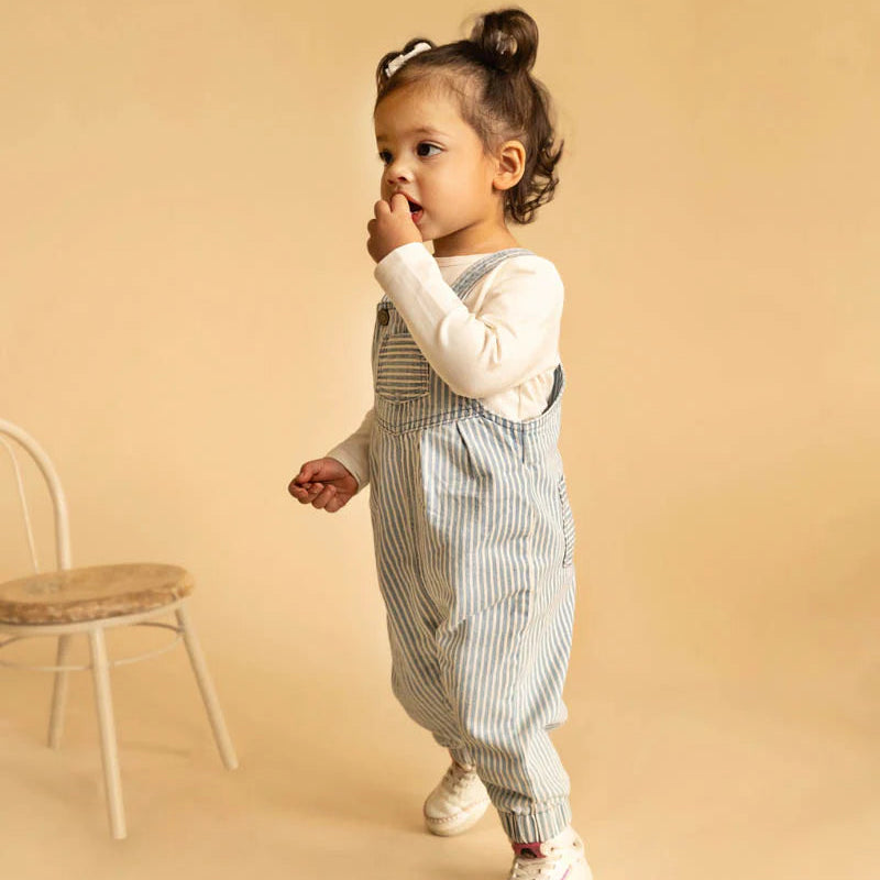 Winter Vacay Stripe Denim Overalls - Blue Ticking Stripe