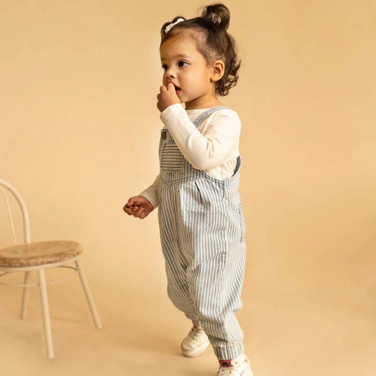 Winter Vacay Stripe Denim Overalls - Blue Ticking Stripe