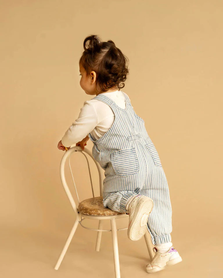 Winter Vacay Stripe Denim Overalls - Blue Ticking Stripe