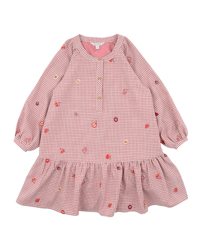 Orchard Bloom Emb Check Dress - Dusty Pink Check