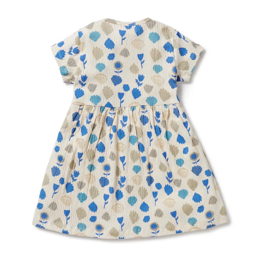 Crinkle Button Dress - Ocean Breeze