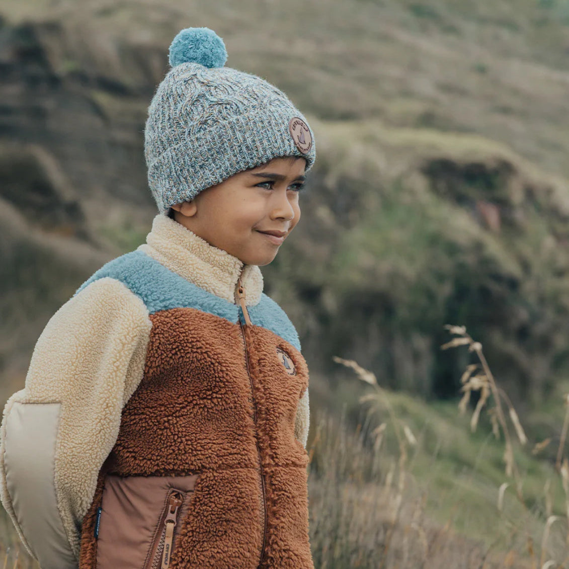 Pom Pom Beanie - Blue Speckle