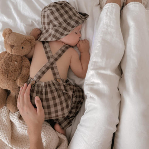 Organic Cotton Kingston Overalls - Gingham Shiitake
