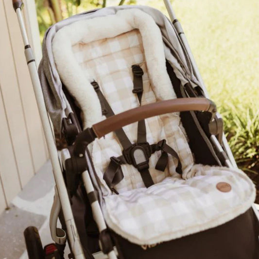 Cozy Fleece Pram Liner - Beige Gingham