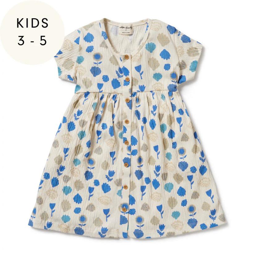 Crinkle Button Dress - Ocean Breeze