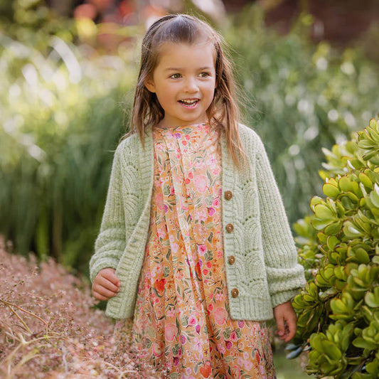 Orchard Bloom Pointelle Cardigan - Light Green