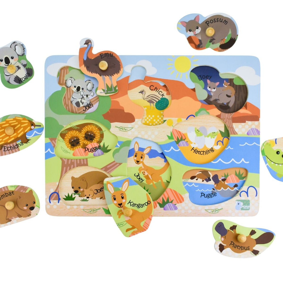 2 in 1 Aussie Animals And Their Babies Peg Puzzle