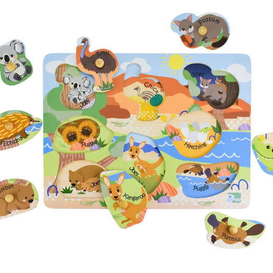 2 in 1 Aussie Animals And Their Babies Peg Puzzle