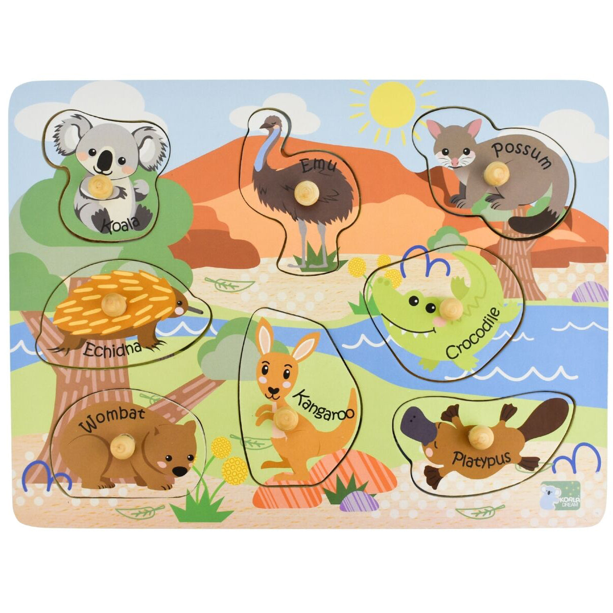 2 in 1 Aussie Animals And Their Babies Peg Puzzle
