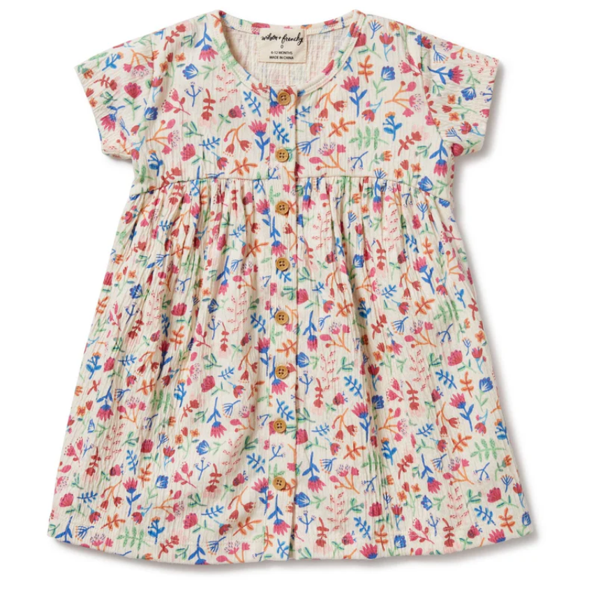 Crinkle Button Dress - Tropical Garden