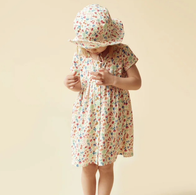 Crinkle Button Dress - Tropical Garden