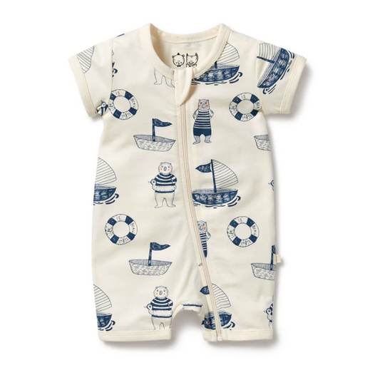 Nautical Bear Short Sleeved Boy-leg Zipsuit