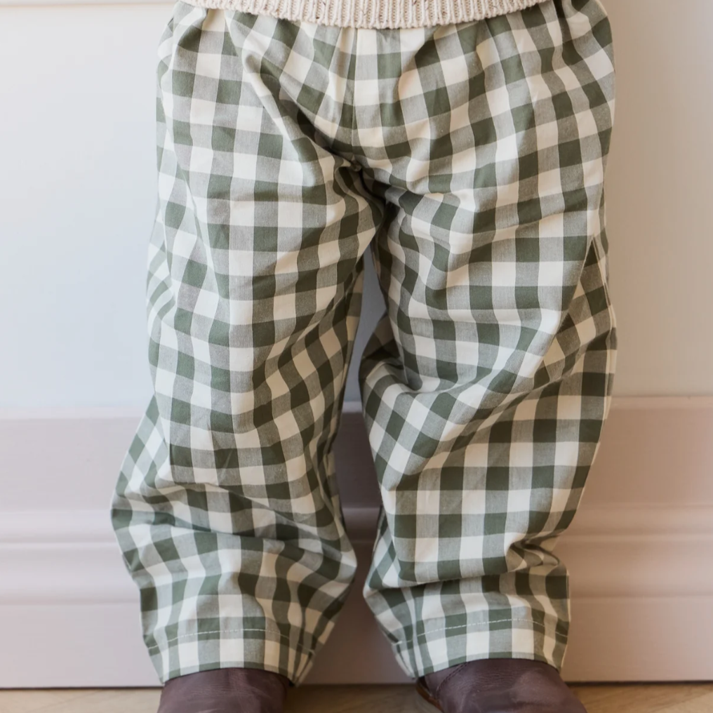 Organic Cotton Kingston Pant - Gingham Grape Leaf