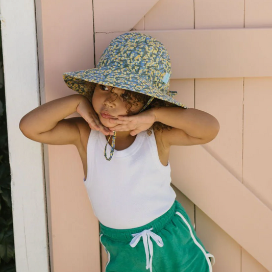 Golden Wattle Wide Brim Sunhat - Blue, Yellow and Green