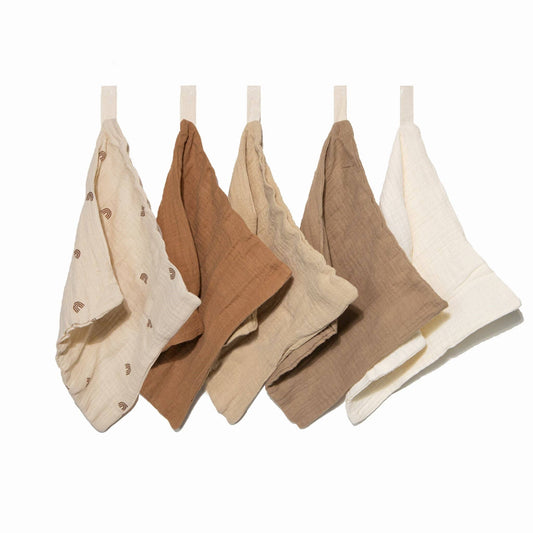 Organic Muslin Baby Wash Cloths - 5 Pack Dusty Dunes