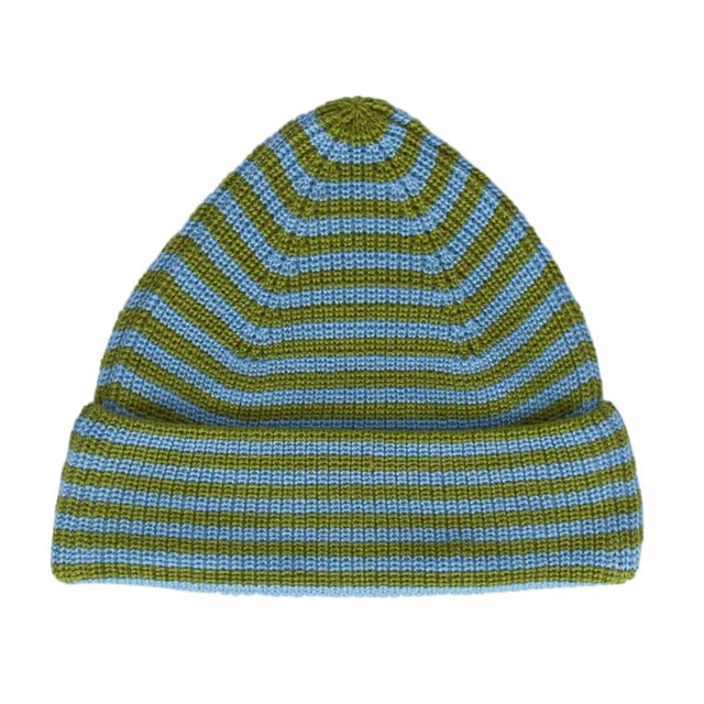 Berlin Merino Beanie - Green And Blue Stripe