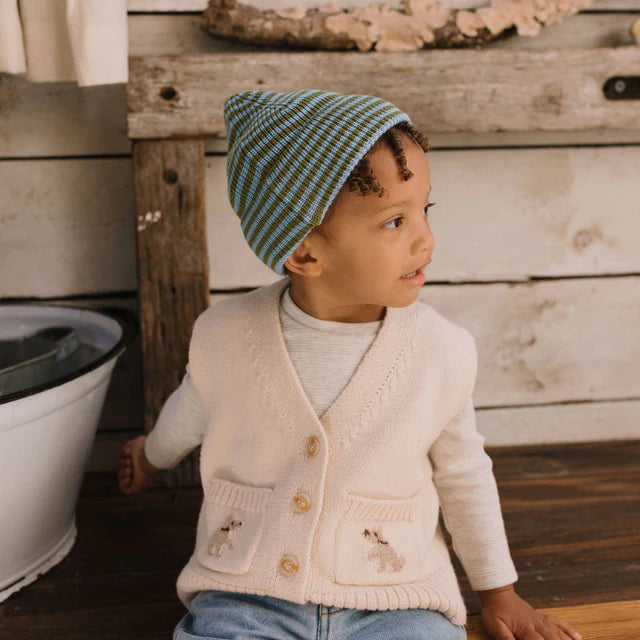 Berlin Merino Beanie - Green And Blue Stripe
