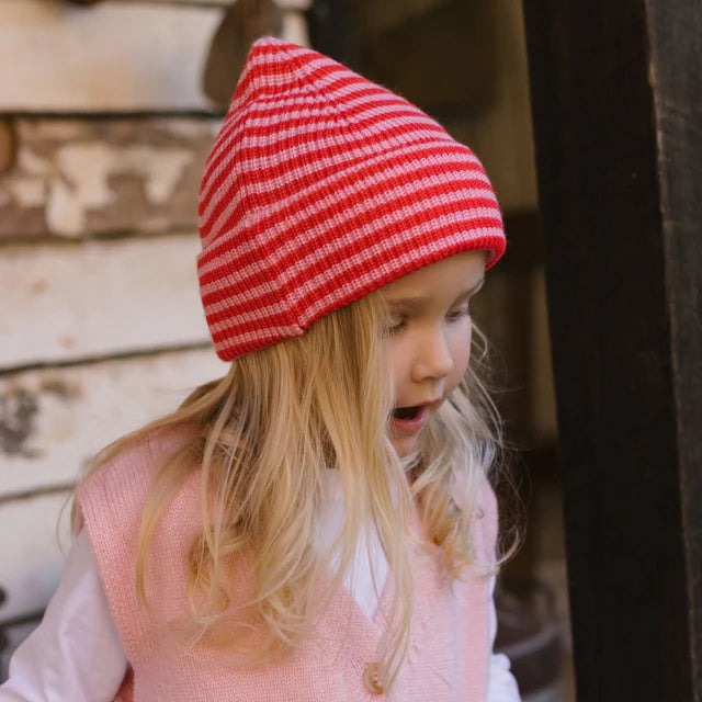 Berlin Merino Beanie - Pink And Red Stripe