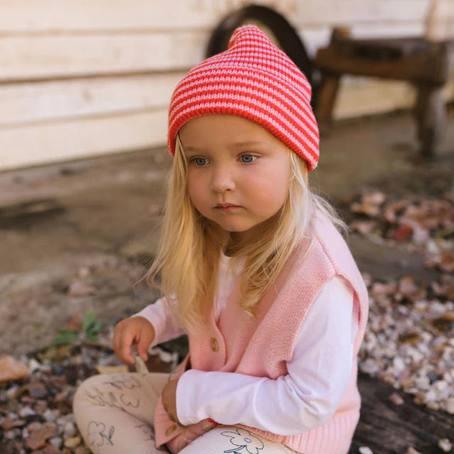 Berlin Merino Beanie - Pink And Red Stripe