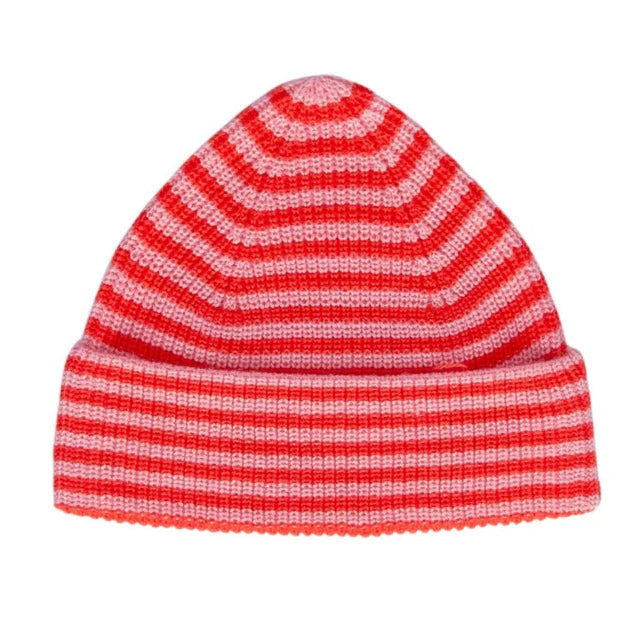 Berlin Merino Beanie - Pink And Red Stripe